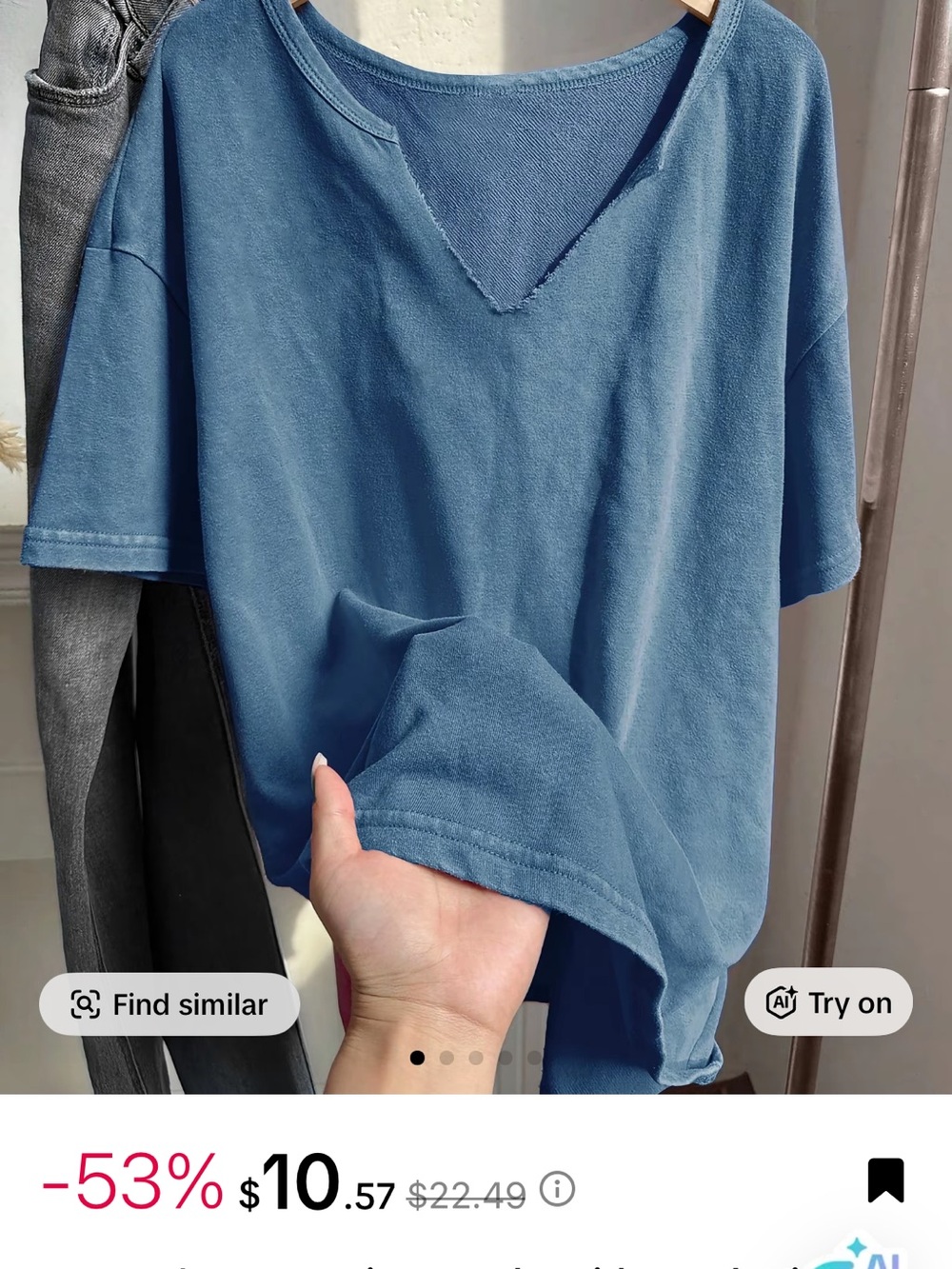 Men's Casual V-Neck Tee in Dusty Blue